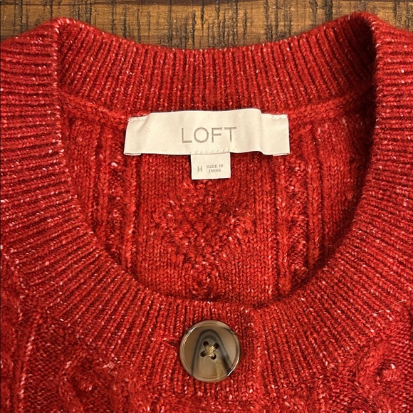 LOFT Vibrant Burnt Orange Cable Knit Cardigan - Picture 2 of 3